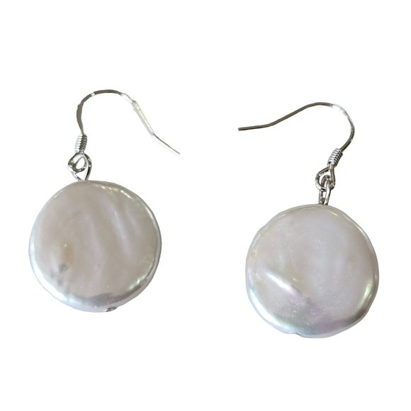 White‎ Coin Cultured Freshwater Pearl Necklace And Earring Set 925S Clasp - Picture 6 of 16